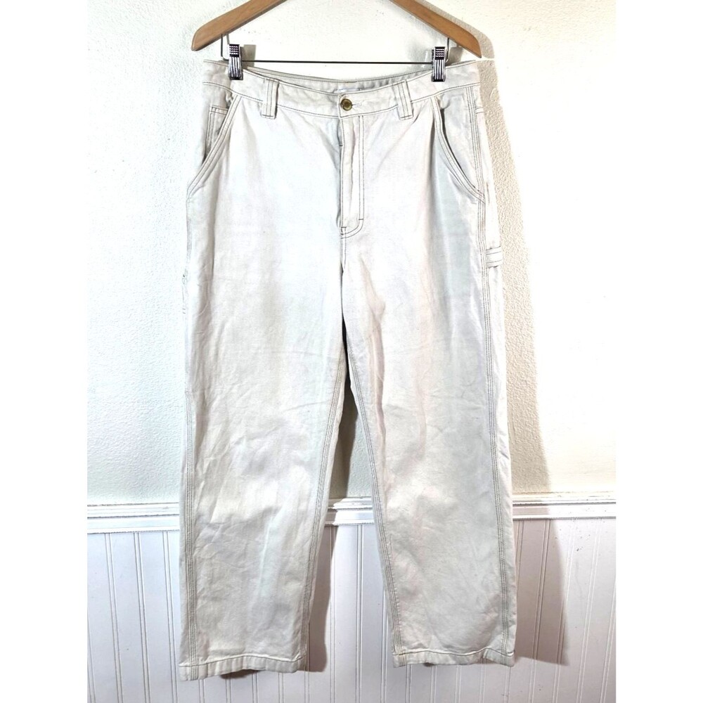 TNA Womens Y2K Cream Carpenter Jeans Size 12 Utility Workwear Wide Leg 100%